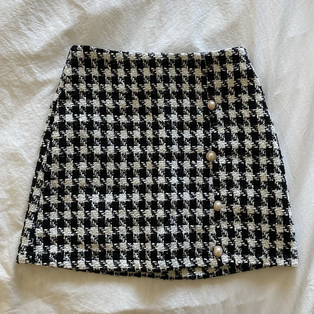 Blushmark Black & White Plaid Bodycon Skirt - XS